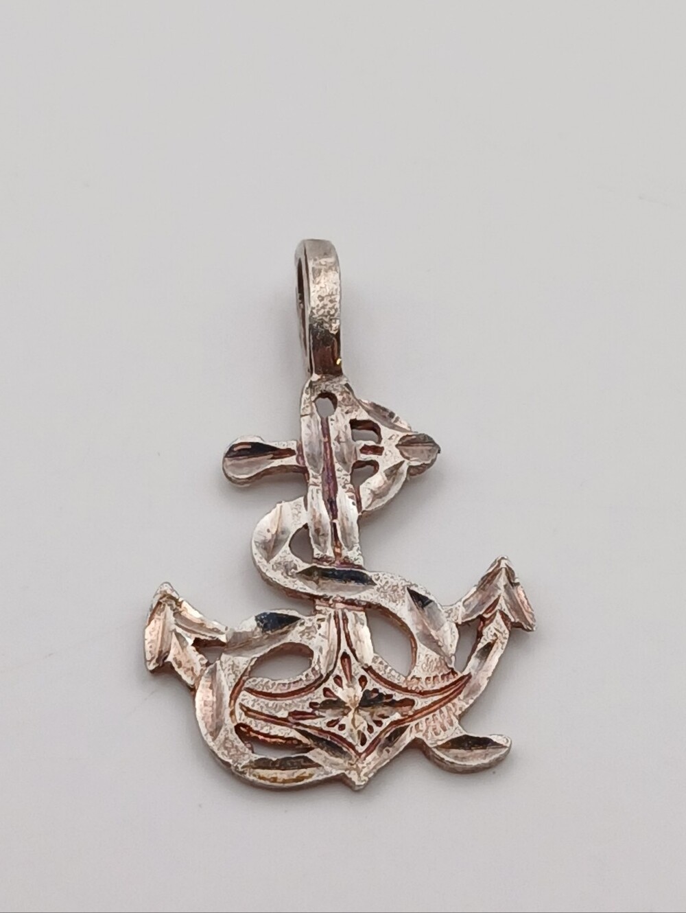 Etched Jesus Anchor Cross Marked 925 Religious Necklace Pendant Charm